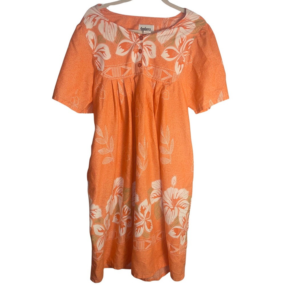 Vintage Anthony Richards Orange Floral Muumuu‎ House Dress Women's Medium